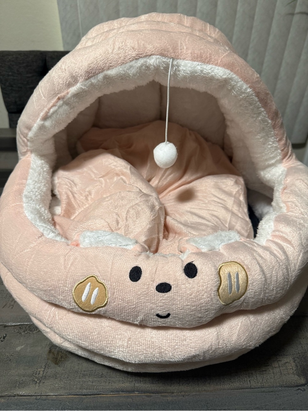 Plush Pink Cozy Kids Toy Bed with Hooded Canopy